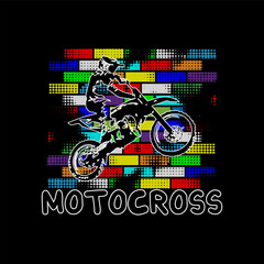 Vector illustration with motocross on colorful bricks