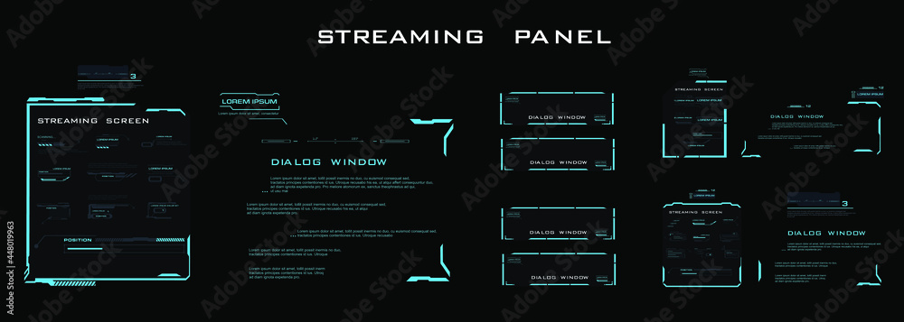 Poster Modern dialog HUD interface. Streaming panel. Streaming screen.  Information boards and blocks with a frame for online communication