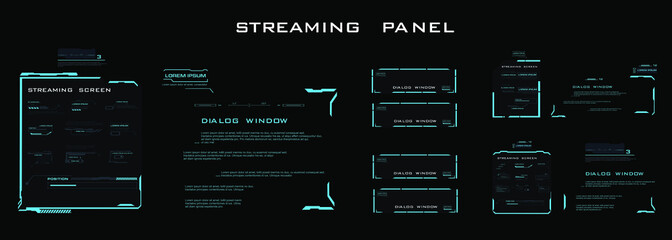 Modern dialog HUD interface. Streaming panel. Streaming screen.  Information boards and blocks with a frame for online communication