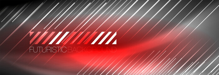 Neon glowing lines, magic energy and light motion background. Vector wallpaper template