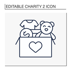 Box line icon. Donation box with used cloth or toys for poor children. Help and support. Volunteering. Charity concept. Isolated vector illustration. Editable stroke