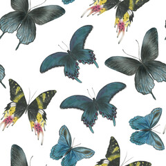 Watercolor painting seamless pattern with butterfly