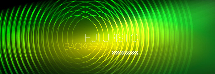 Dark abstract background with glowing neon circles. Trendy layout template for business or technology presentation, internet poster or web brochure cover, wallpaper