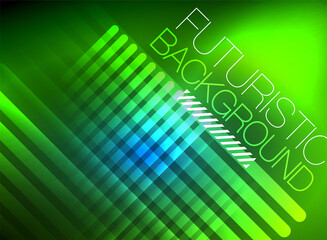 Bright neon color techno abstract background, shiny glowing neon lines in the dark background