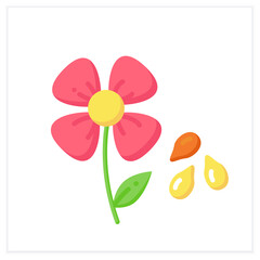 Flax flower and seed flat icon. Superfood. Organic healthy energetic food for balanced nutrition. Detox and weight loss supplements. Vegetarian food. Color vector illustration