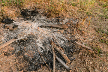 Ashes Traces of the burning of waste and wood waste which the fire has completely closed
