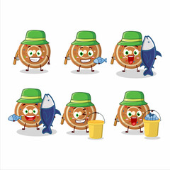 A fisherman gingerbread round cartoon picture catch a big fish