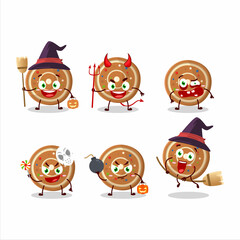 Halloween expression emoticons with cartoon character of gingerbread round