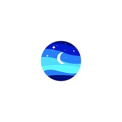 Blue moon stars night beach vector logo design