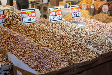 various nuts background, front view