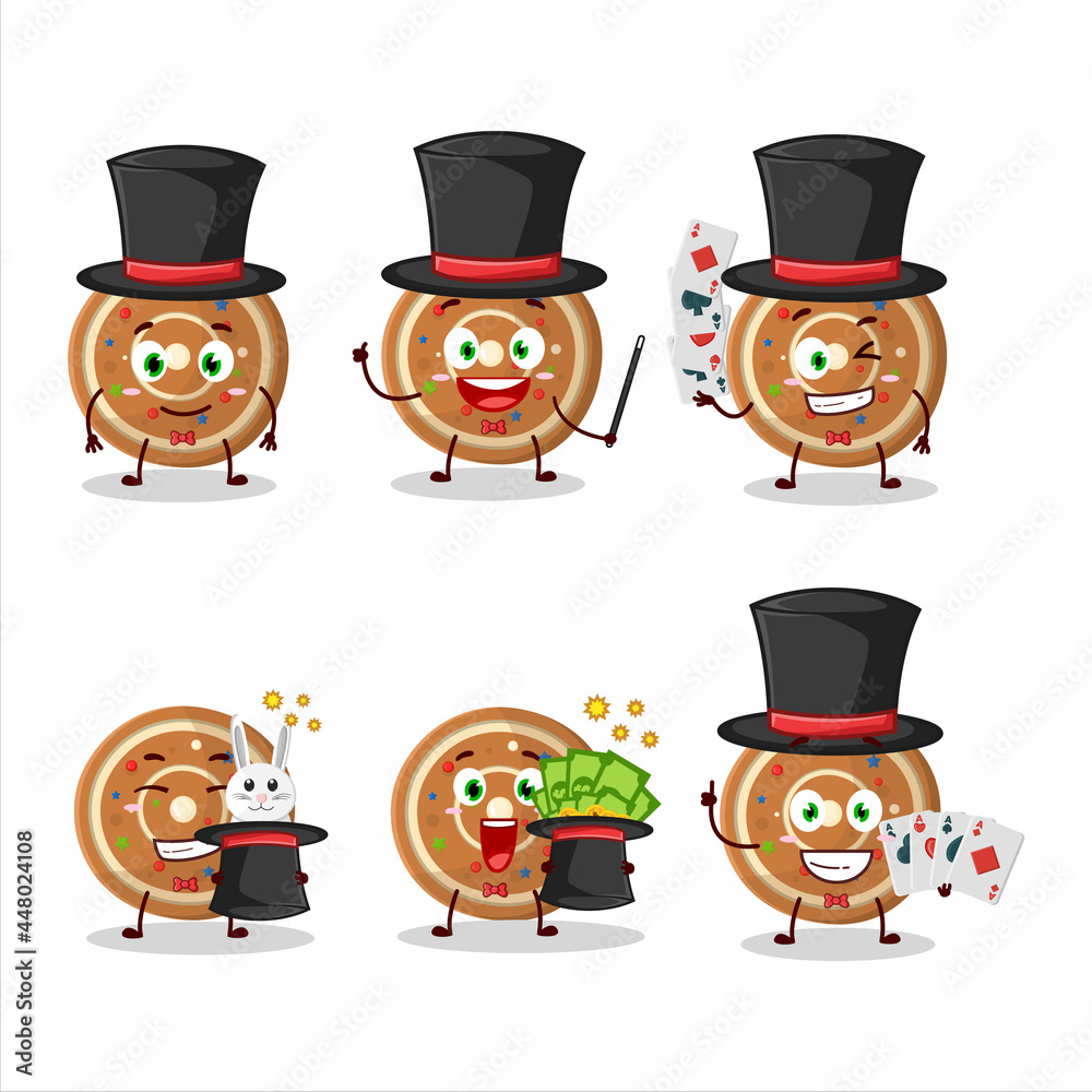 Canvas Prints A gingerbread round Magician cartoon character perform on a stage