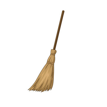 Wooden witch broomstick or sweeping broom vector illustration 