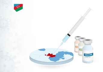 Vaccination in Azerbaijan with different type of COVID-19 vaccine. Сoncept with the vaccine injection in the map of Azerbaijan.