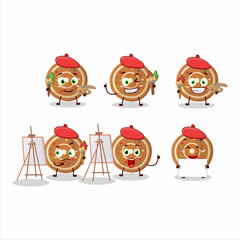 Artistic Artist of gingerbread round cartoon character painting with a brush