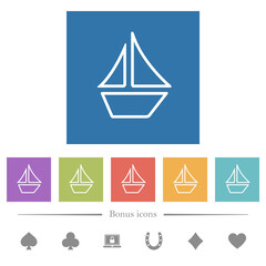 Sailboat outline flat white icons in square backgrounds