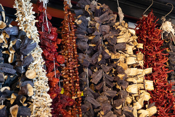 Front view of various dried spices