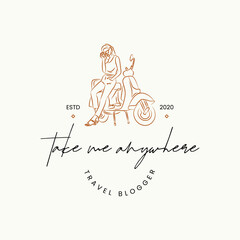 Hand drawn line art minimal travel vector logo design template. Illustration of elegant signs and badges for travel agency, tour operator, photographer, travel blogger.