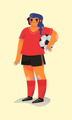 Football soccer ballon femme féminin fille équipe club sport illustration mignon sportive jeune athlète joueuse tournoi