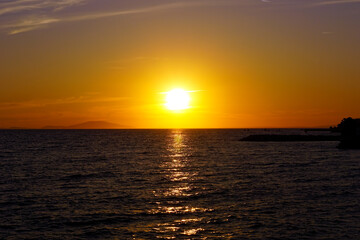 Horizon on seascape at colorful dusk summer sunset
