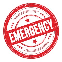 EMERGENCY text on red round grungy stamp.