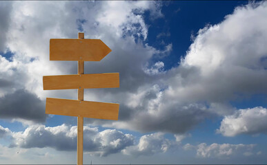 Big blank wooden billboard  on cloudy skies background