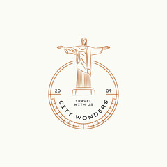 Hand drawn line art minimal travel vector logo design template. Illustration of elegant signs and badges for travel agency, tour operator, photographer, travel blogger.