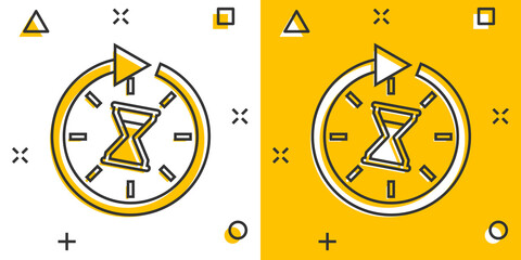Vector cartoon time icon in comic style. Hourglass sign illustration pictogram. Sandglass clock business splash effect concept. © Lysenko.A