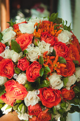 Beautiful wedding bridal bouquet. Close-up.