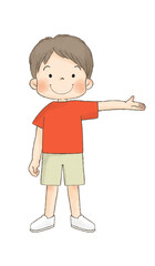 横を案内する子供（男の子）