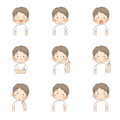 夏服の子供表情セット（男の子、白いTシャツ）