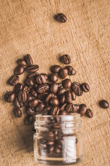 Coffee beans with textured background stock image.