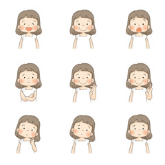 夏服の子供セット（女の子、白い服、表情）