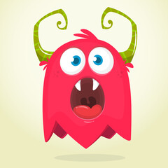 Funny cartoon monster character. Illustration of cute and happy mythical alien creature. Halloween design
