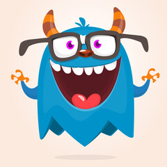 Funny cartoon monster character. Illustration of cute and happy mythical alien creature. Halloween design