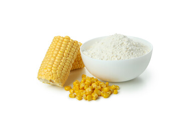 Corn and flour isolated on white background