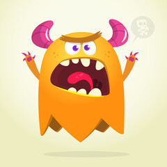 Funny cartoon monster character. Illustration of cute and happy mythical alien creature. Halloween design