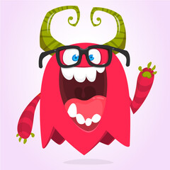 Funny cartoon monster character. Illustration of cute and happy mythical alien creature. Halloween design