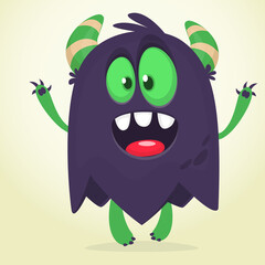 Funny cartoon monster character. Illustration of cute and happy mythical alien creature. Halloween design