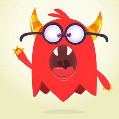 Funny cartoon monster character. Illustration of cute and happy mythical alien creature. Halloween design