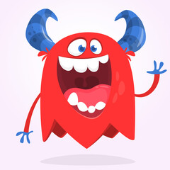Funny cartoon monster character. Illustration of cute and happy mythical alien creature. Halloween design