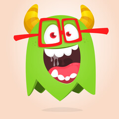 Funny cartoon monster character. Illustration of cute and happy mythical alien creature. Halloween design
