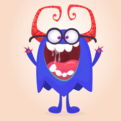 Funny cartoon monster character. Illustration of cute and happy mythical alien creature. Halloween design