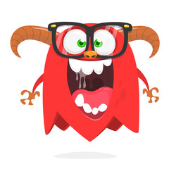 Funny cartoon monster character. Illustration of cute and happy mythical alien creature. Halloween design