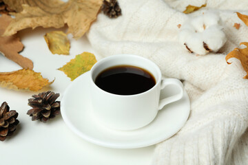 Cozy autumn concept background with coffee drink