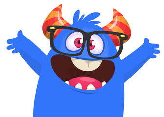 Funny cartoon monster character. Illustration of cute and happy mythical alien creature. Halloween design