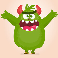 Funny cartoon monster character. Illustration of cute and happy mythical alien creature. Halloween design