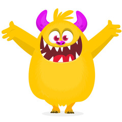 Funny cartoon monster character. Illustration of cute and happy mythical alien creature. Halloween design