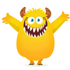 Funny cartoon monster character. Illustration of cute and happy mythical alien creature. Halloween design