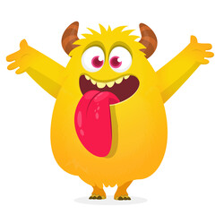 Funny cartoon monster character. Illustration of cute and happy mythical alien creature. Halloween design