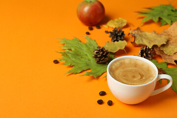Cozy autumn concept background with coffee drink